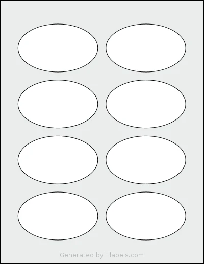 SmithCorona® S109W template with 8 oval 3.33 x 2 inch labels per sheet, on Letter-size adhesive blank label sheets.