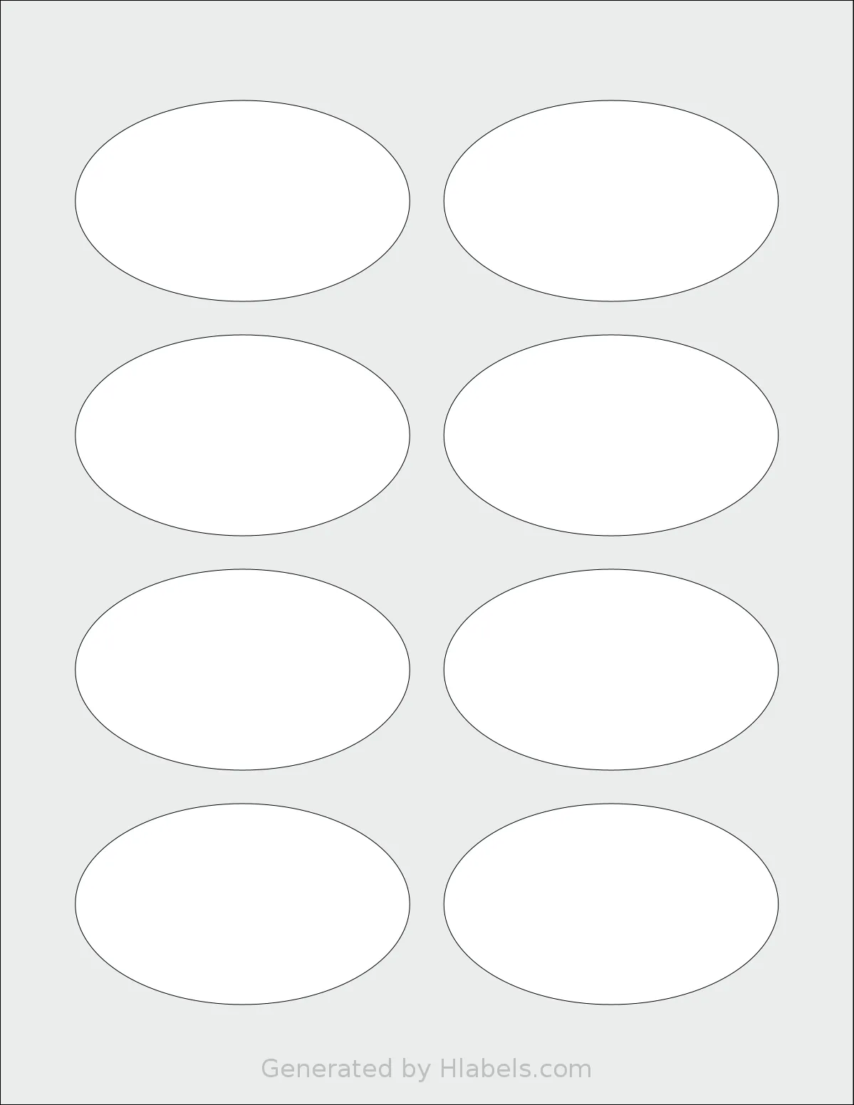 SmithCorona® S109W template with 8 oval 3.33 x 2 inch labels per sheet, on Letter-size adhesive blank label sheets.