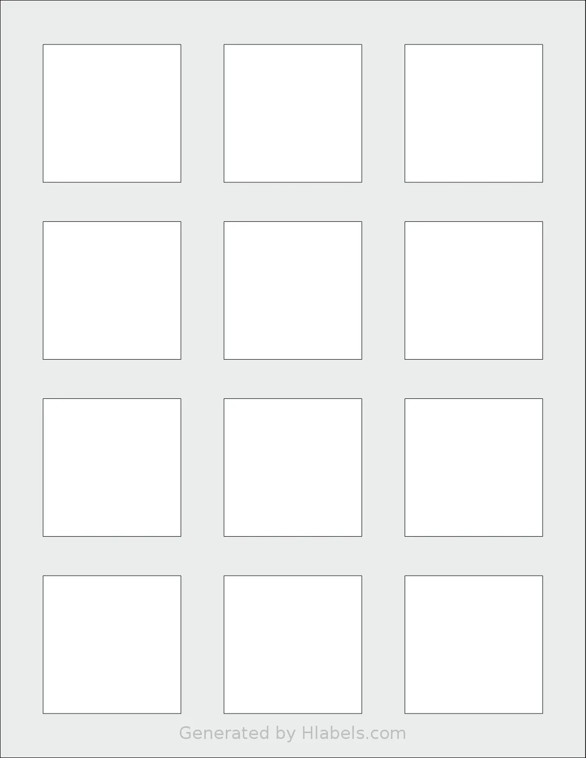 SmithCorona® S117W template with 12 square 2 x 2 inch labels per sheet, on Letter-size adhesive blank label sheets.