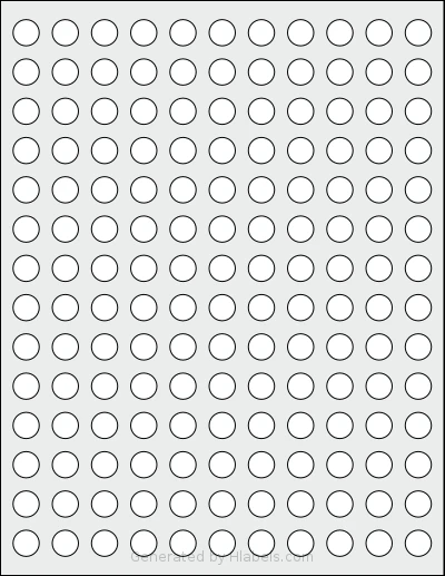SmithCorona® S208W template with 154 circle labels per sheet, each 0.5 inch in diameter, on Letter-size adhesive blank label sheets.