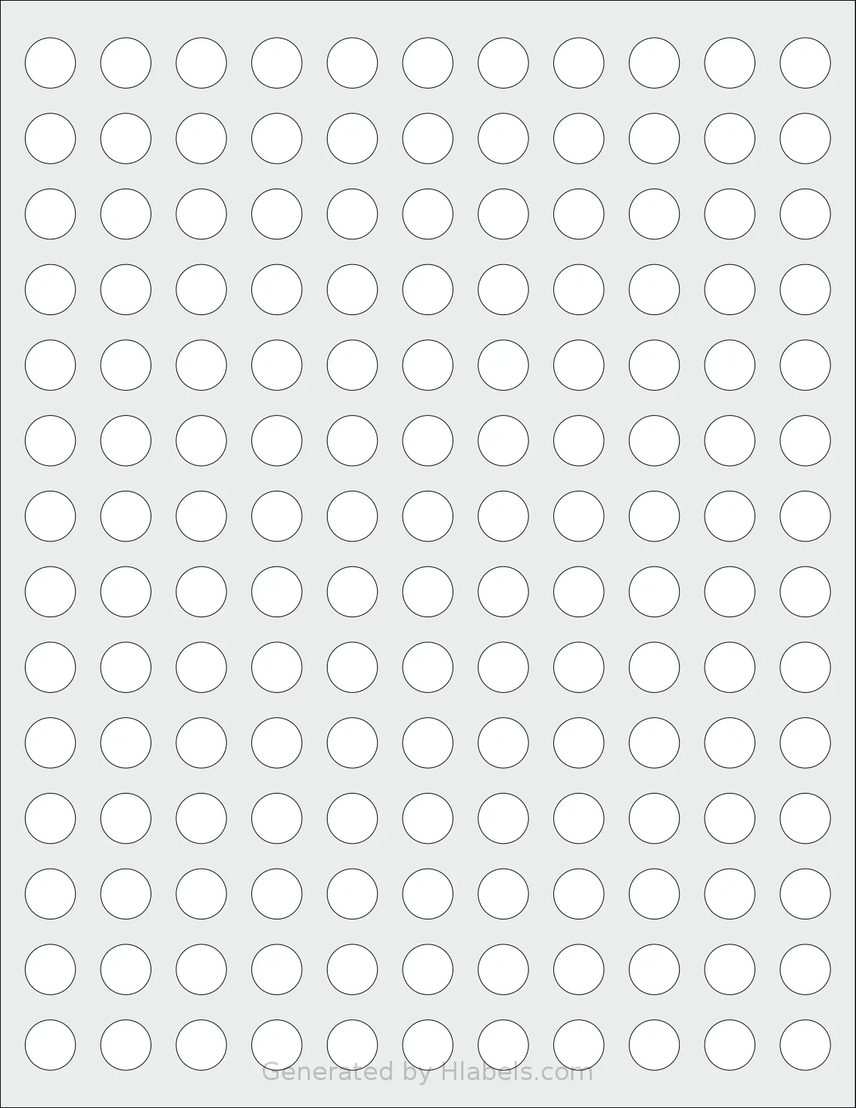 SmithCorona® S208W template with 154 circle labels per sheet, each 0.5 inch in diameter, on Letter-size adhesive blank label sheets.