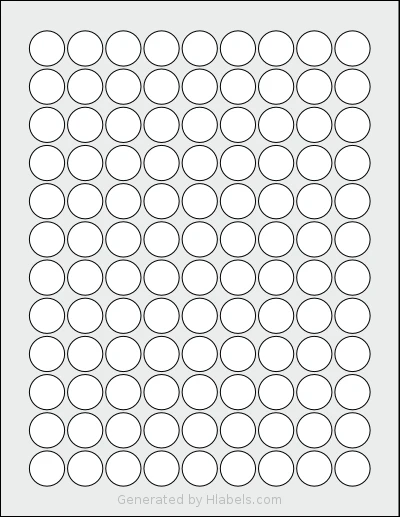 SmithCorona® S209W template with 108 circle labels per sheet, each 0.75 inch in diameter, on Letter-size adhesive blank label sheets.