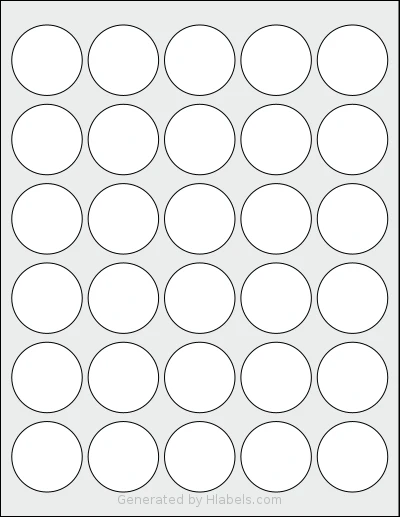 SmithCorona® S211W template with 30 circle labels per sheet, each 1.5 inch in diameter, on Letter-size adhesive blank label sheets.