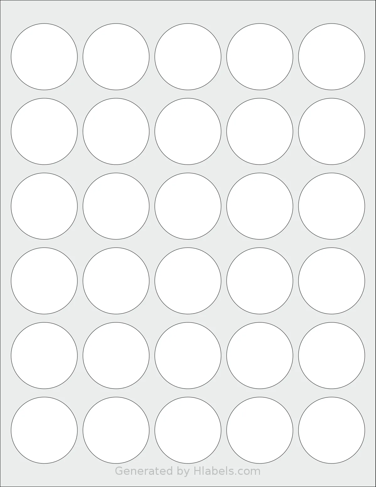 SmithCorona® S211W template with 30 circle labels per sheet, each 1.5 inch in diameter, on Letter-size adhesive blank label sheets.