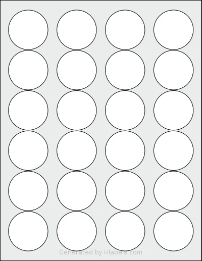 SmithCorona® S212W template with 24 circle labels per sheet, each 1.666 inch in diameter, on Letter-size adhesive blank label sheets.