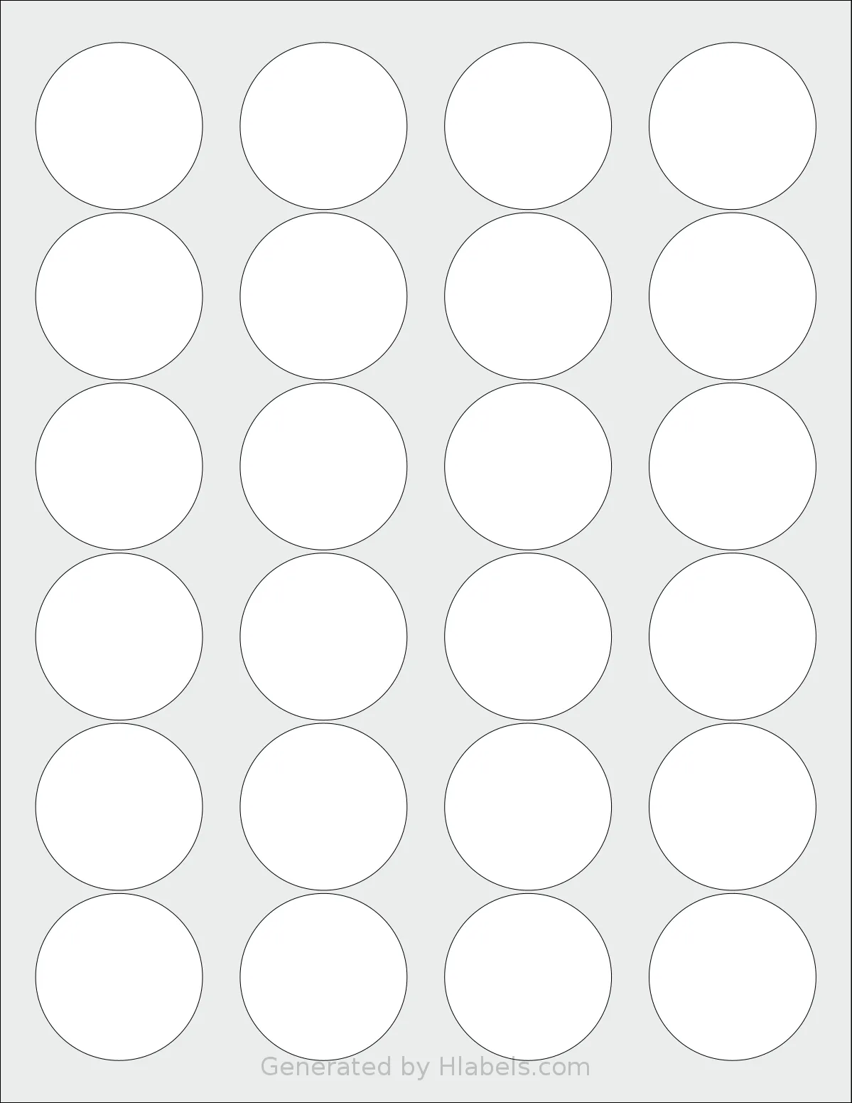 SmithCorona® S212W template with 24 circle labels per sheet, each 1.666 inch in diameter, on Letter-size adhesive blank label sheets.