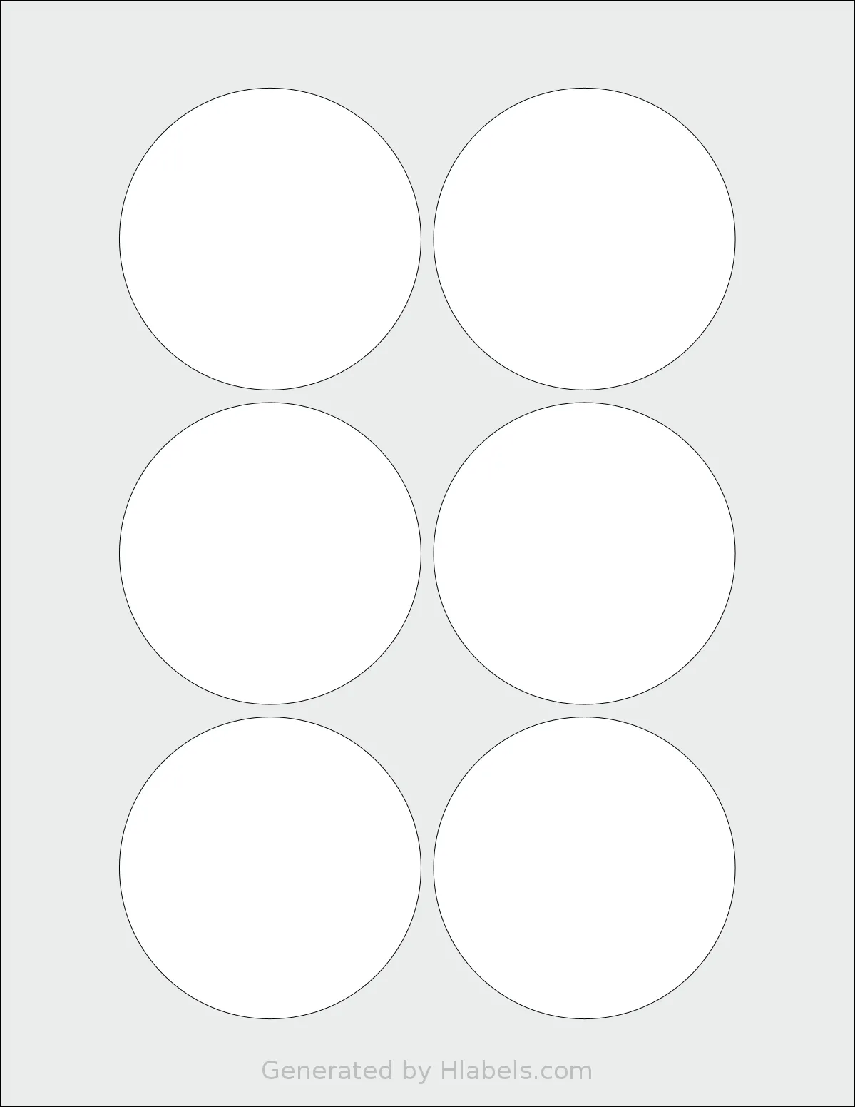 SmithCorona® S213W template with 6 circle labels per sheet, each 3 inch in diameter, on Letter-size adhesive blank label sheets.