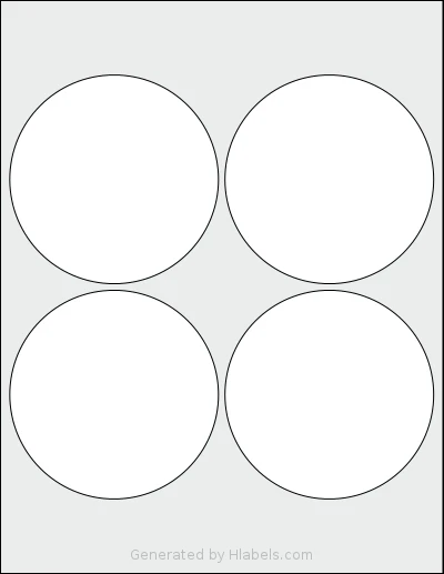 SmithCorona® S214W template with 4 circle labels per sheet, each 4 inch in diameter, on Letter-size adhesive blank label sheets.