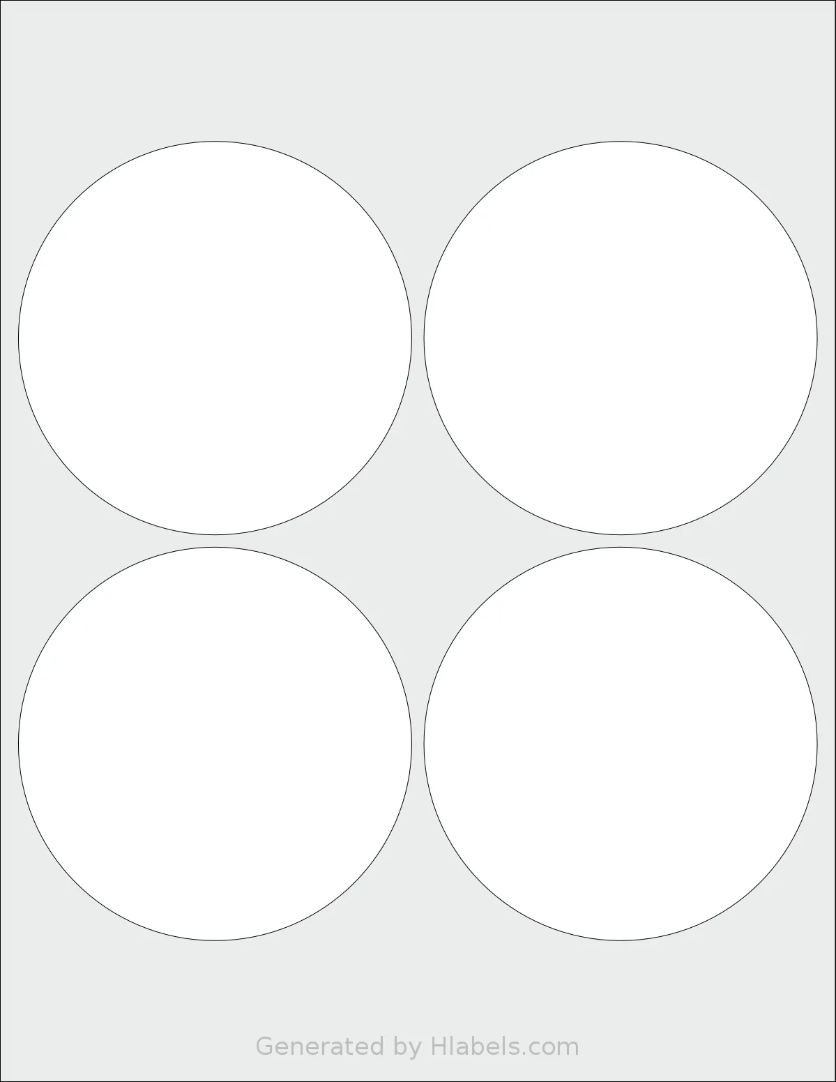 SmithCorona® S214W template with 4 circle labels per sheet, each 4 inch in diameter, on Letter-size adhesive blank label sheets.