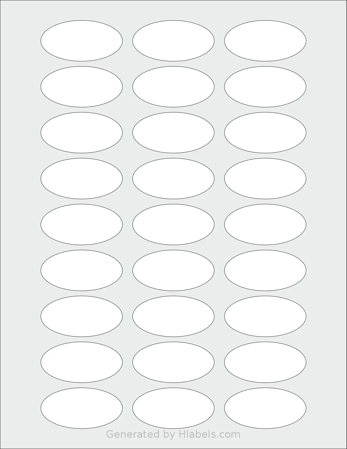SmithCorona® S280W template with 27 oval 2 x 1 inch labels per sheet, on Letter-size adhesive blank label sheets.