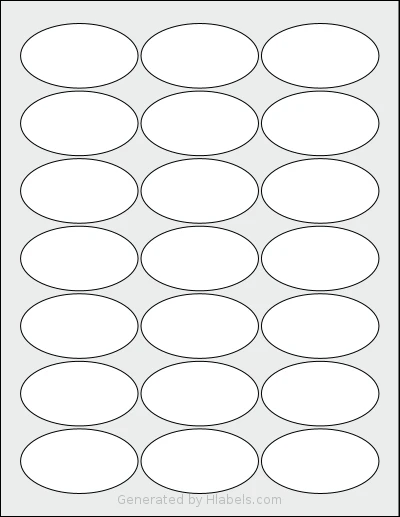 SmithCorona® S285W template with 21 oval 2.5 x 1.375 inch labels per sheet, on Letter-size adhesive blank label sheets.
