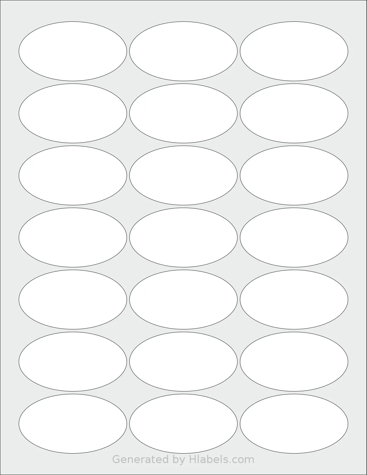 SmithCorona® S285W template with 21 oval 2.5 x 1.375 inch labels per sheet, on Letter-size adhesive blank label sheets.