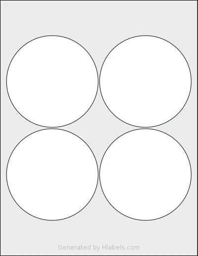 SmithCorona® S410W template with 4 circle labels per sheet, each 3.9375 inch in diameter, on Letter-size adhesive blank label sheets.