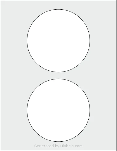 SmithCorona® S545W template with 2 circle labels per sheet, each 4.57 inch in diameter, on Letter-size adhesive blank label sheets.