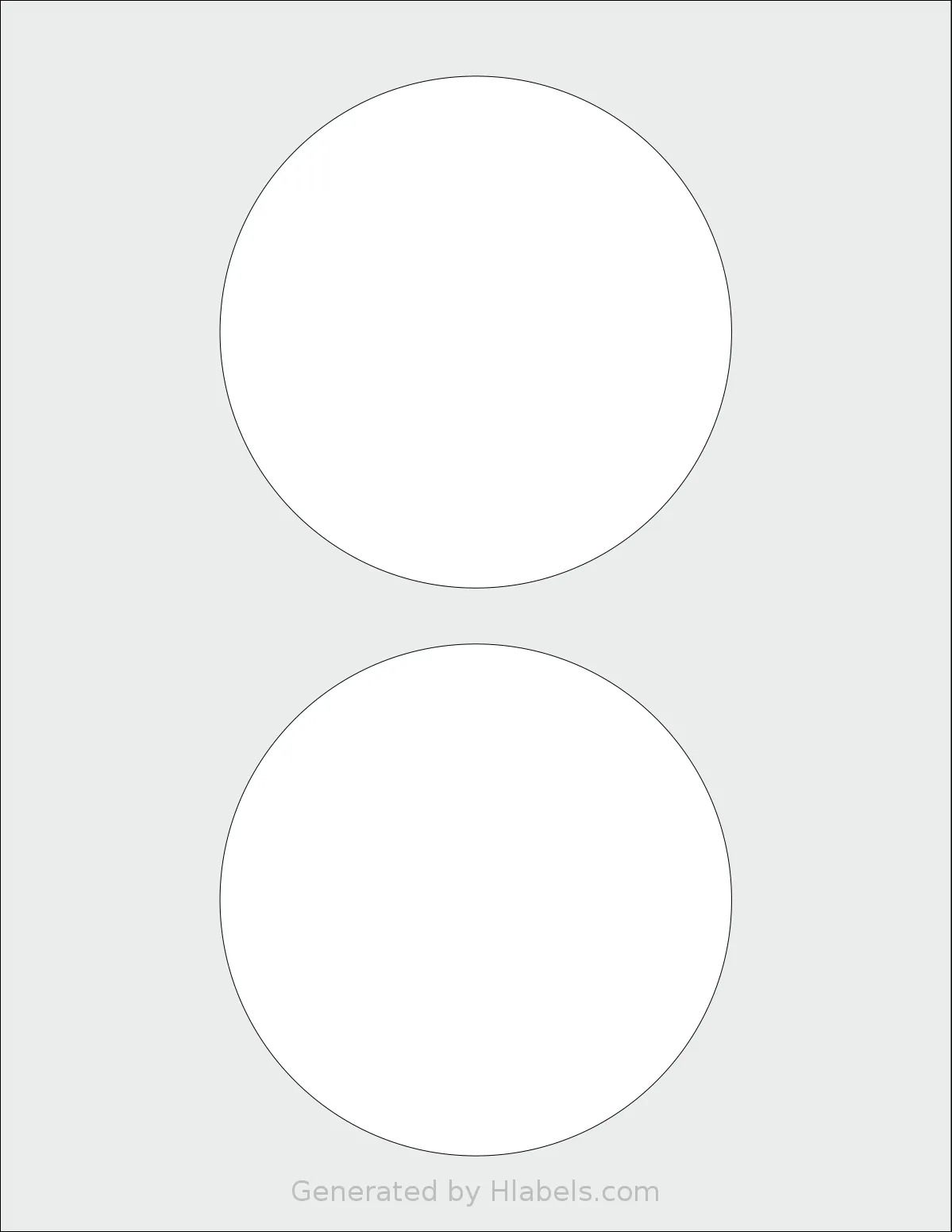 SmithCorona® S545W template with 2 circle labels per sheet, each 4.57 inch in diameter, on Letter-size adhesive blank label sheets.
