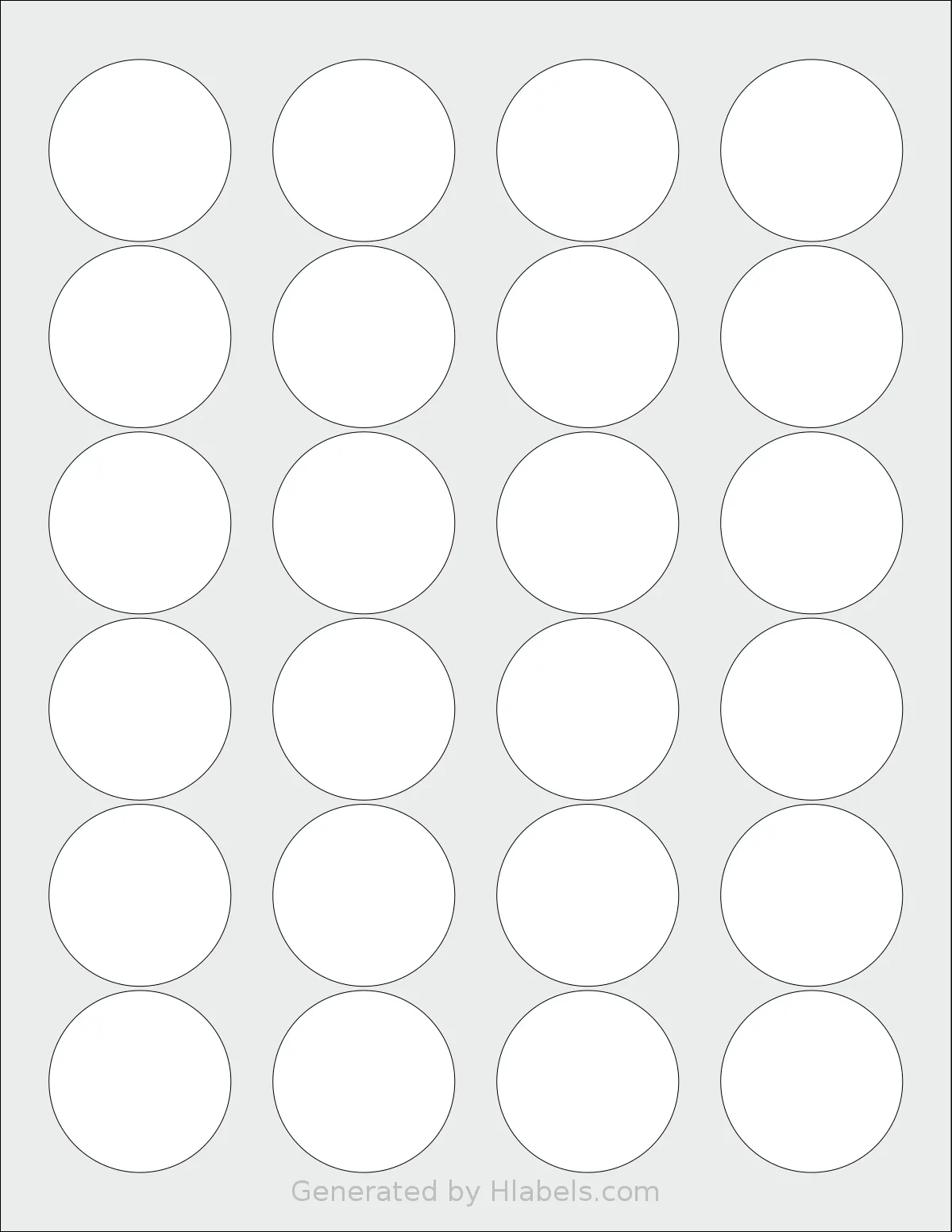 SmithCorona® S60W template with 24 circle labels per sheet, each 1.625 inch in diameter, on Letter-size adhesive blank label sheets.