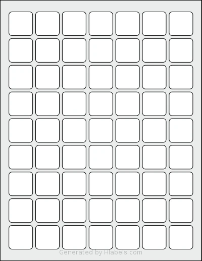 SmithCorona® S630W template with 63 square 1 x 1 inch labels per sheet, on Letter-size adhesive blank label sheets.