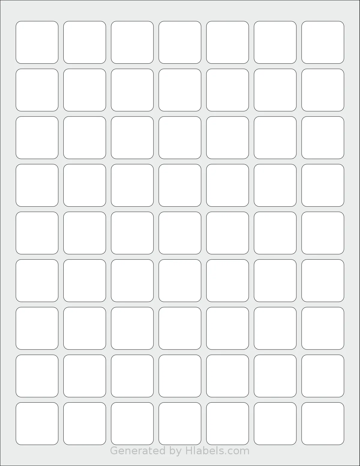 SmithCorona® S630W template with 63 square 1 x 1 inch labels per sheet, on Letter-size adhesive blank label sheets.
