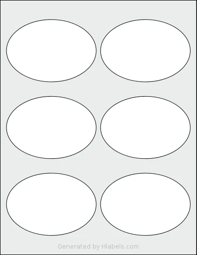 SmithCorona® S650W template with 6 oval 3.875 x 2.6875 inch labels per sheet, on Letter-size adhesive blank label sheets.