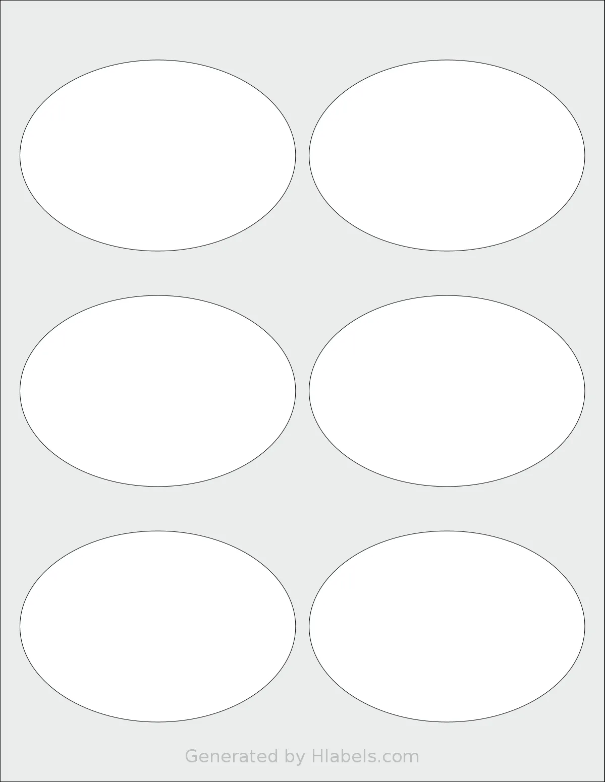 SmithCorona® S650W template with 6 oval 3.875 x 2.6875 inch labels per sheet, on Letter-size adhesive blank label sheets.