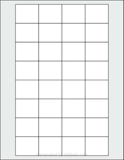 SmithCorona® S76W template with 32 rectangular 1.5937 x 1.3 inch labels per sheet, on Letter-size adhesive blank label sheets.