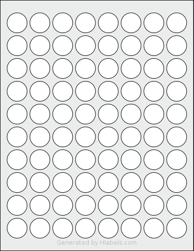 SmithCorona® S81W template with 80 circle labels per sheet, each 0.875 inch in diameter, on Letter-size adhesive blank label sheets.