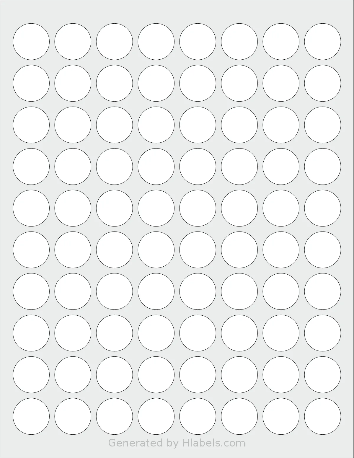 SmithCorona® S81W template with 80 circle labels per sheet, each 0.875 inch in diameter, on Letter-size adhesive blank label sheets.