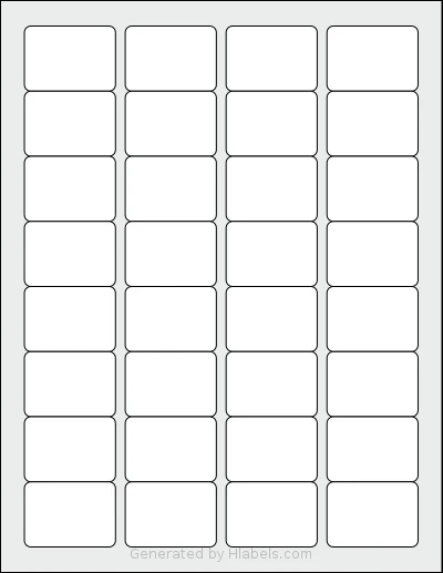 SmithCorona® S843W template with 32 rectangular 1.75 x 1.25 inch labels per sheet, on Letter-size adhesive blank label sheets.