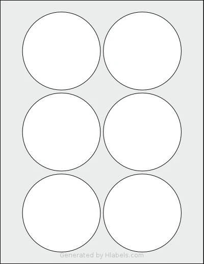 SmithCorona® S862W template with 6 circle labels per sheet, each 3.25 inch in diameter, on Letter-size adhesive blank label sheets.