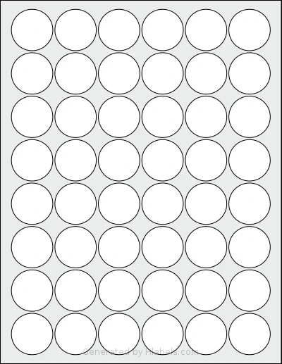 SmithCorona® S92W template with 48 circle labels per sheet, each 1.25 inch in diameter, on Letter-size adhesive blank label sheets.