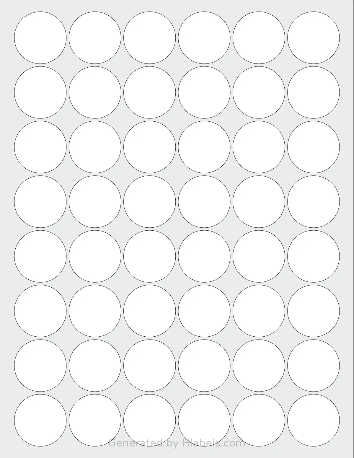 SmithCorona® S92W template with 48 circle labels per sheet, each 1.25 inch in diameter, on Letter-size adhesive blank label sheets.
