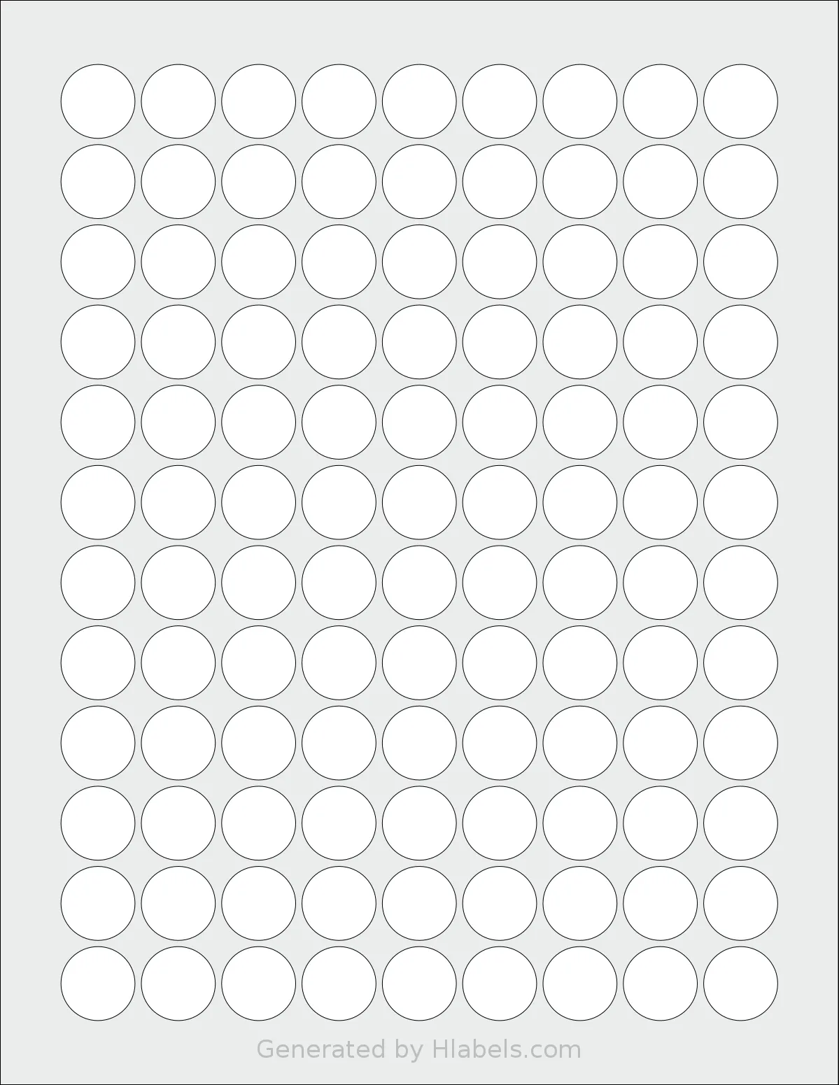 SpartanIndustrial® C001 template with 108 circle labels per sheet, each 0.75 inch in diameter, on Letter-size adhesive blank label sheets.