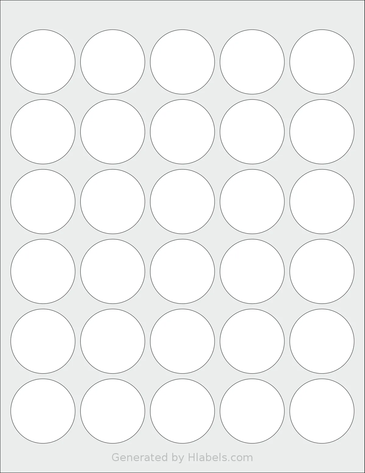 SpartanIndustrial® C003 template with 30 circle labels per sheet, each 1.5 inch in diameter, on Letter-size adhesive blank label sheets.