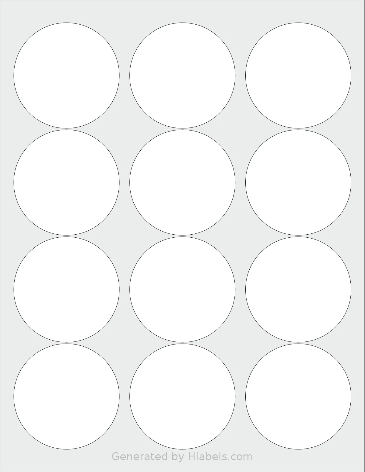 SpartanIndustrial® C005 template with 12 circle labels per sheet, each 2.46 inch in diameter, on Letter-size adhesive blank label sheets.
