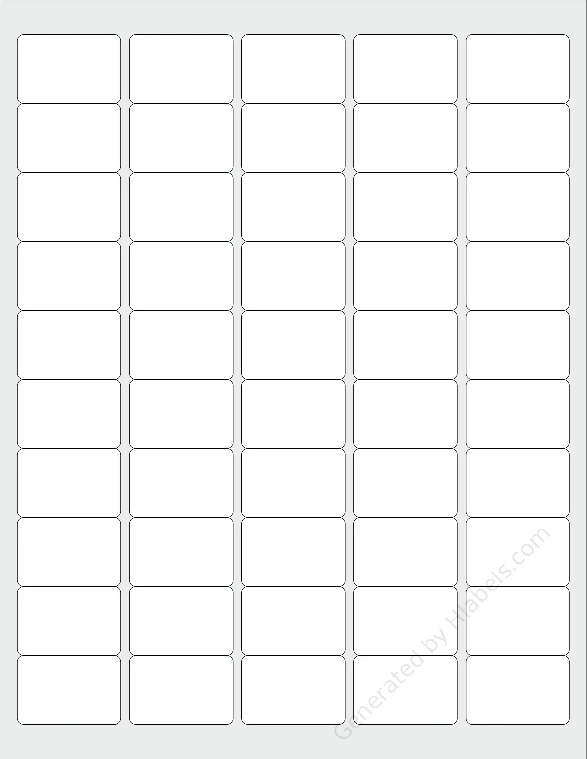 SpartanIndustrial® R01F01A template with 50 rectangular 1.5 x 1 inch labels per sheet, on Letter-size adhesive blank label sheets.