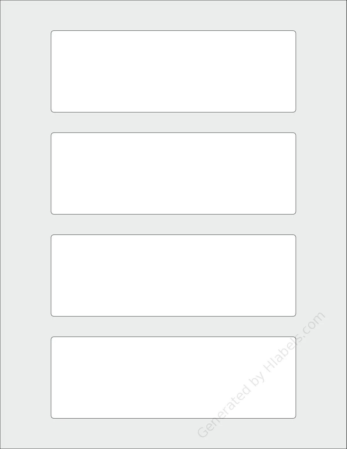 SpartanIndustrial® R040A template with 4 rectangular 6 x 2 inch labels per sheet, on Letter-size adhesive blank label sheets.