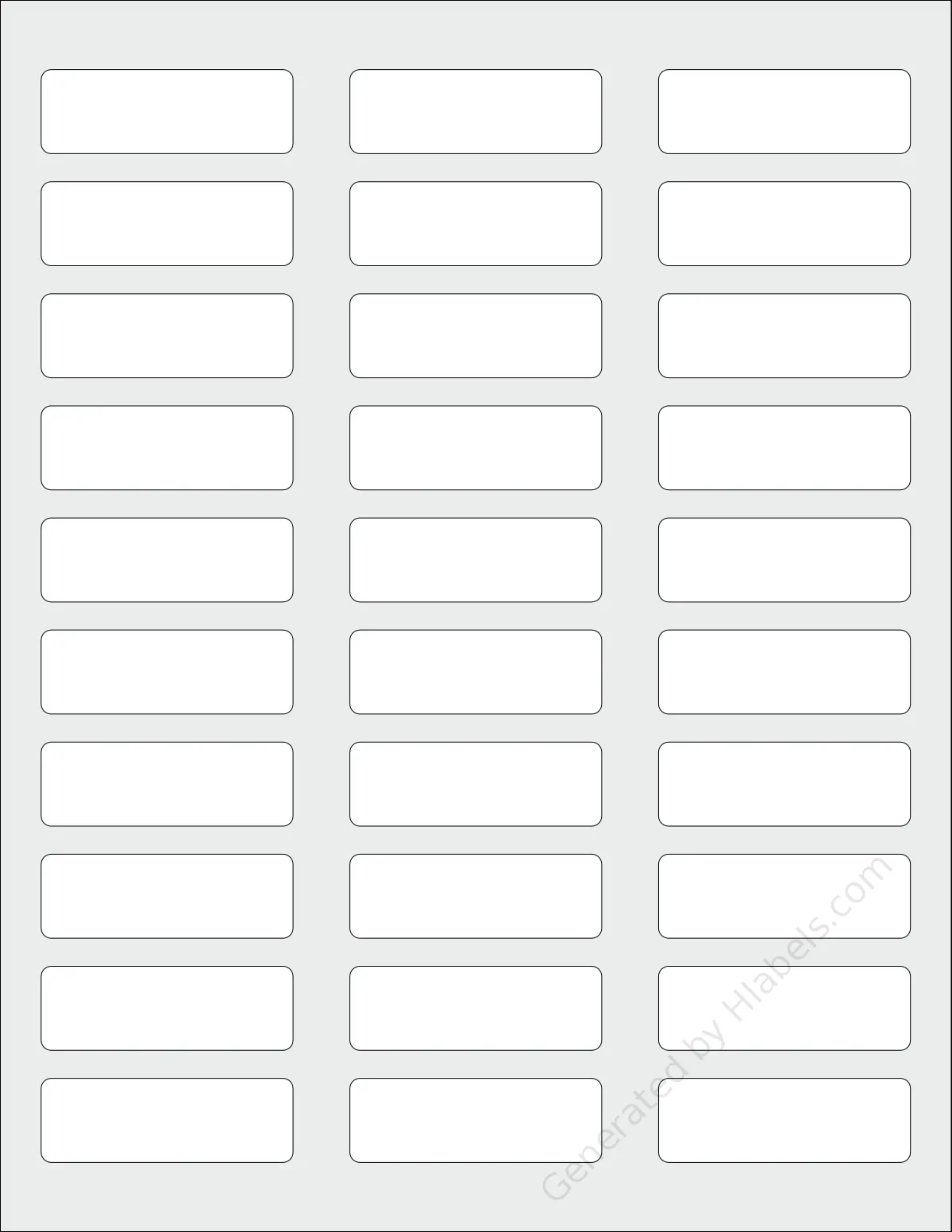 SpartanIndustrial® R041L template with 30 rectangular 2.25 x 0.75 inch labels per sheet, on Letter-size adhesive blank label sheets.