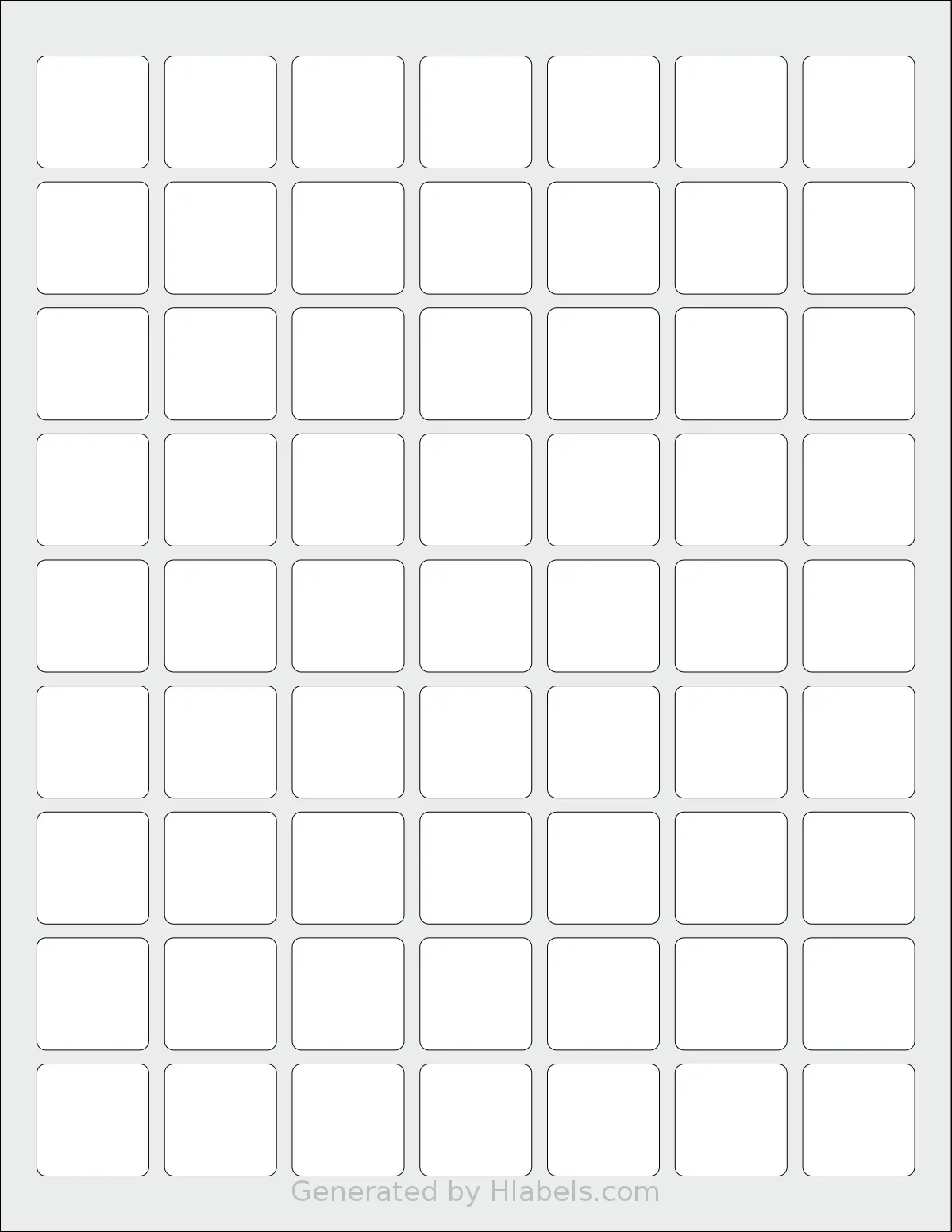 SpartanIndustrial® S001 template with 63 square 1 x 1 inch labels per sheet, on Letter-size adhesive blank label sheets.