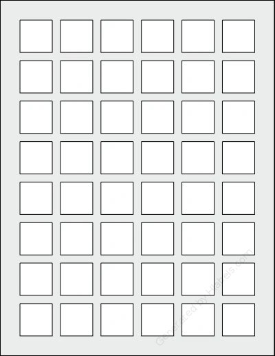 SpartanIndustrial® S001A template with 48 square 1 x 1 inch labels per sheet, on Letter-size adhesive blank label sheets.