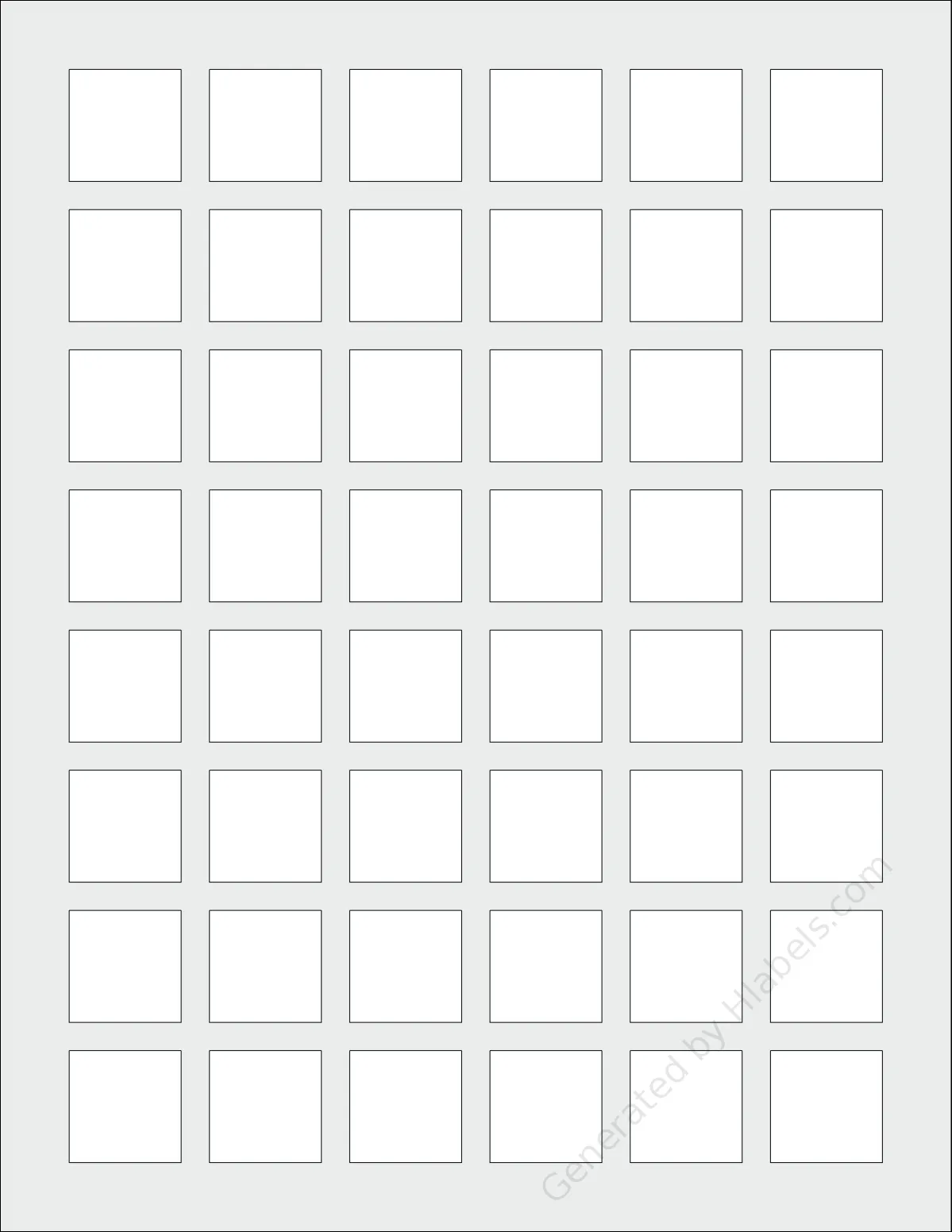 SpartanIndustrial® S001A template with 48 square 1 x 1 inch labels per sheet, on Letter-size adhesive blank label sheets.