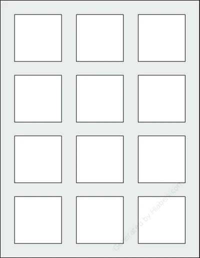SpartanIndustrial® S002A template with 12 square 2 x 2 inch labels per sheet, on Letter-size adhesive blank label sheets.