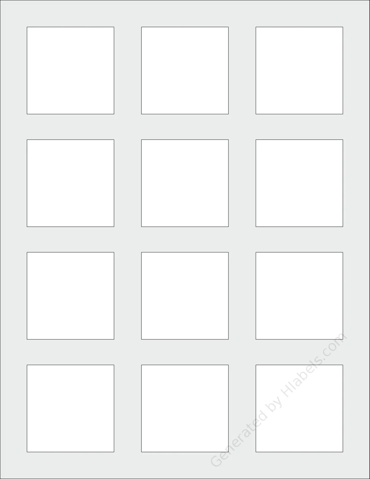 SpartanIndustrial® S002A template with 12 square 2 x 2 inch labels per sheet, on Letter-size adhesive blank label sheets.