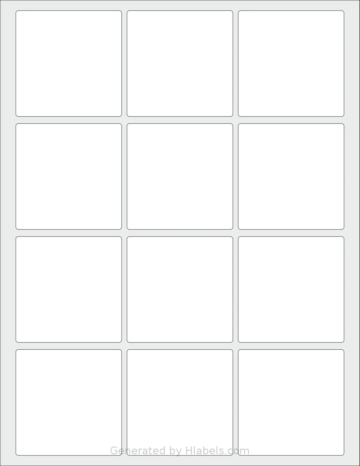SpartanIndustrial® S003 template with 12 square 2.5 x 2.5 inch labels per sheet, on Letter-size adhesive blank label sheets.