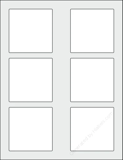 SpartanIndustrial® S003A template with 6 square 3 x 3 inch labels per sheet, on Letter-size adhesive blank label sheets.