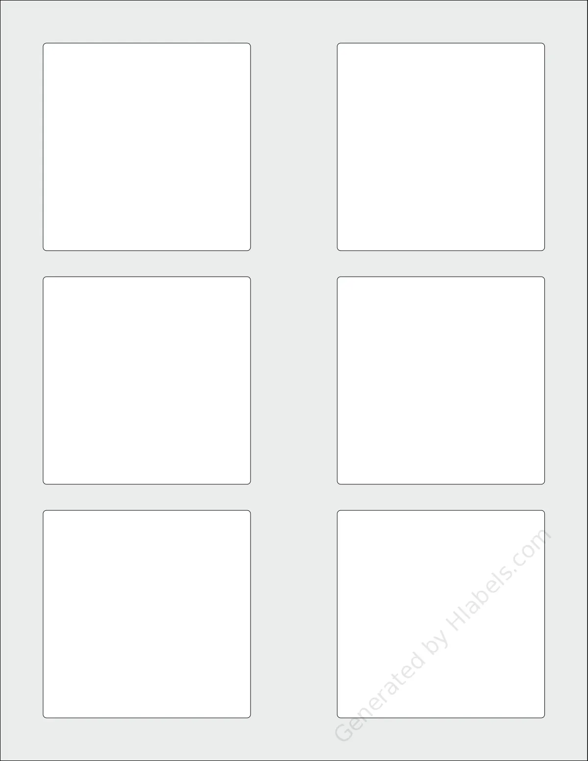 SpartanIndustrial® S003A template with 6 square 3 x 3 inch labels per sheet, on Letter-size adhesive blank label sheets.