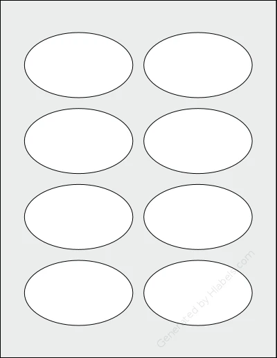 SpartanIndustrial® V001 template with 8 oval 3.33 x 2 inch labels per sheet, on Letter-size adhesive blank label sheets.