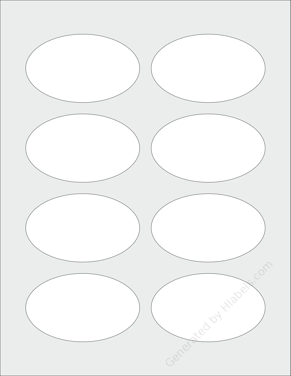 SpartanIndustrial® V001 template with 8 oval 3.33 x 2 inch labels per sheet, on Letter-size adhesive blank label sheets.