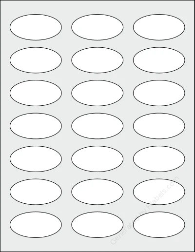 SpartanIndustrial® V002 template with 21 oval 2.25 x 1.125 inch labels per sheet, on Letter-size adhesive blank label sheets.