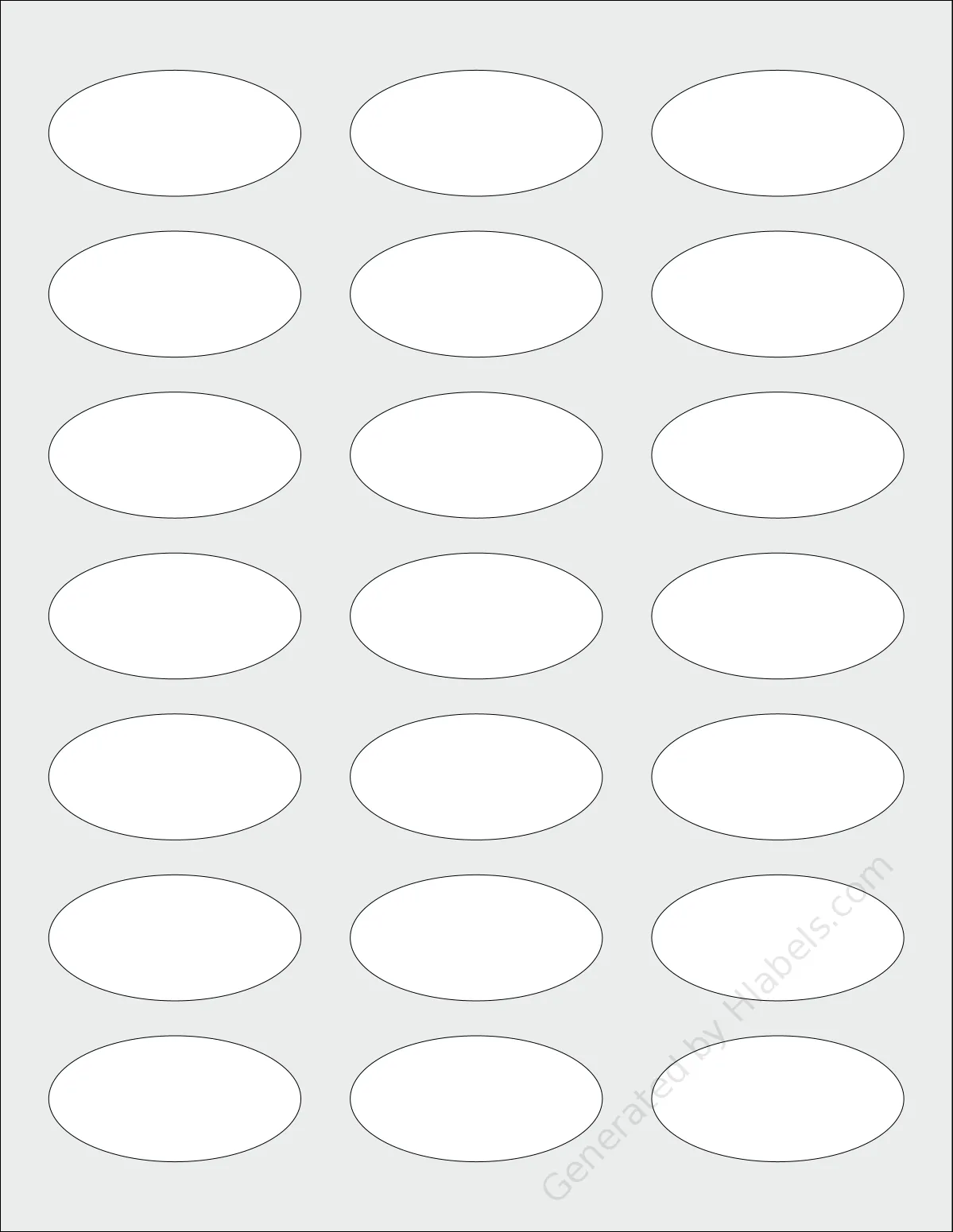 SpartanIndustrial® V002 template with 21 oval 2.25 x 1.125 inch labels per sheet, on Letter-size adhesive blank label sheets.