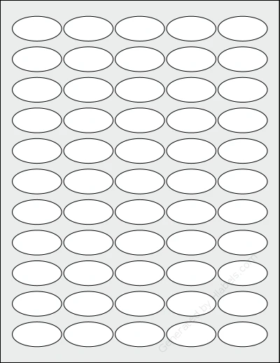 SpartanIndustrial® V003L template with 55 oval 1.5 x 0.75 inch labels per sheet, on Letter-size adhesive blank label sheets.